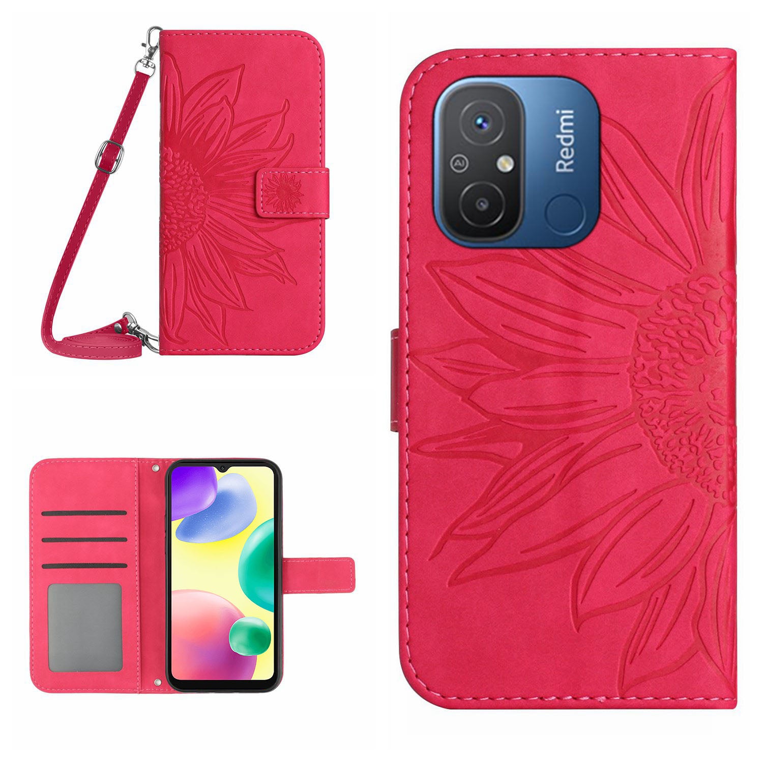 HT04 Leather Cover for Xiaomi Redmi 11A 4G 12C 4G Sunflower Imprinted Stand Wallet Phone Case with Shoulder Strap HT04 Leather Cover for Xiaomi Redmi 11A 4G 12C 4G Sunflower Imprinted Stand Wallet Phone Case with Shoulder Strap